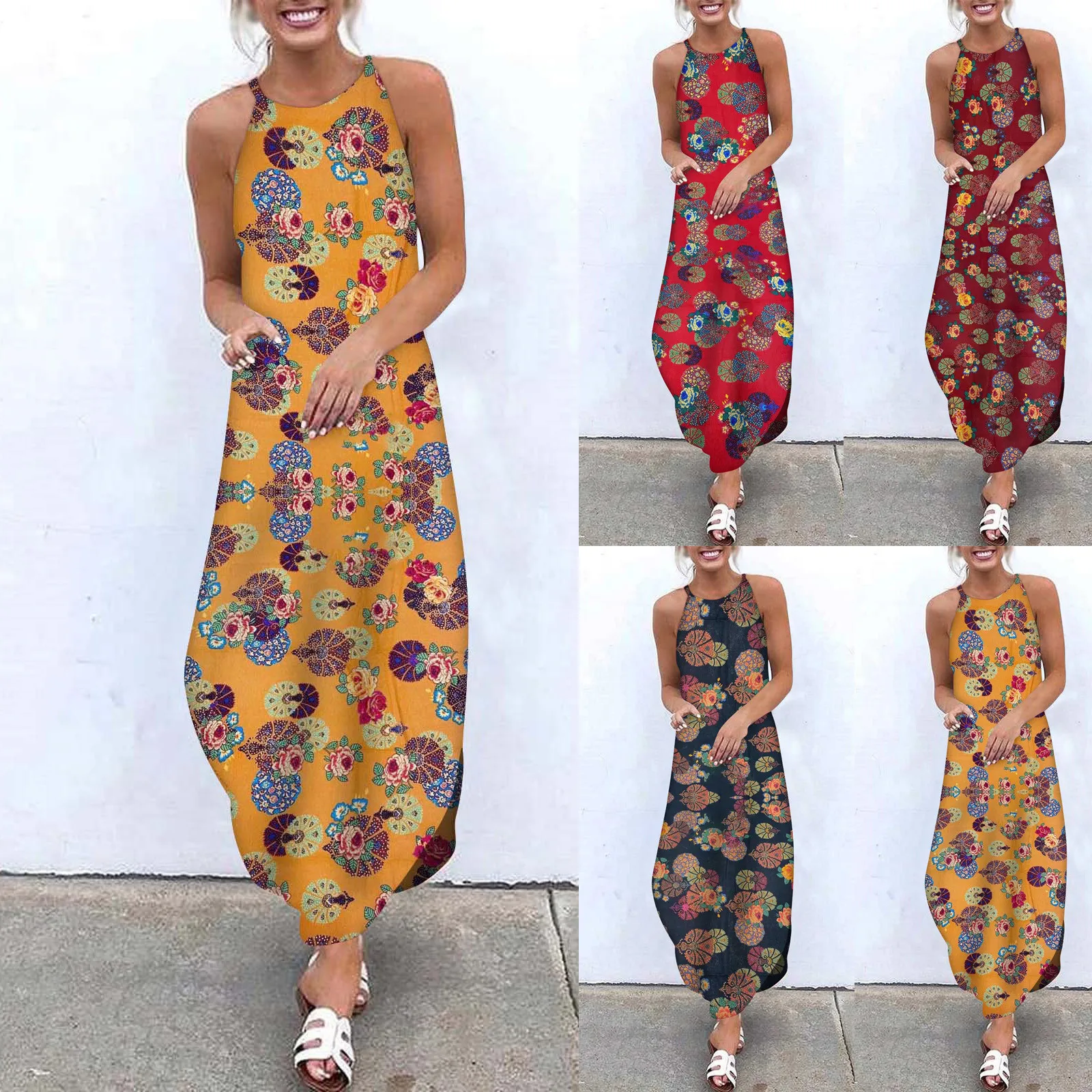 

Женское платье без рукавов с принтом стрекозы бабочки и круглым вырезом в этническом стиле юбка большого размера из хлопка и конопли Новинк...