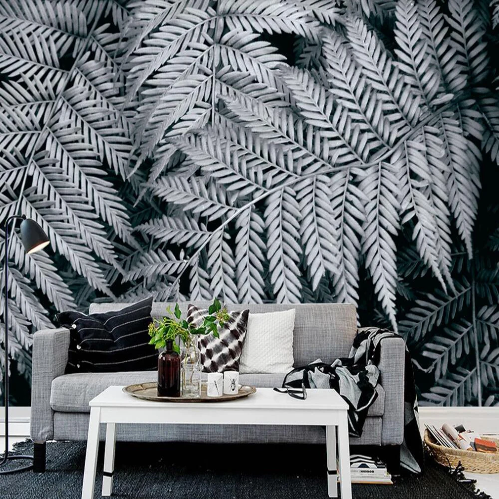 3D-обои Milofi на заказ настенные черно-белые папоротники для гостиной фон стены
