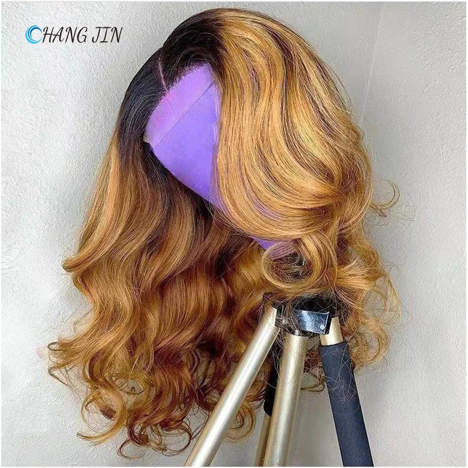 

CHANGJIN Ombre Colored Glueless Lace Human Hair Wigs for Women 1B Blonde Wave Perruque Lisse Bresilienne Naturales Pre Plucked