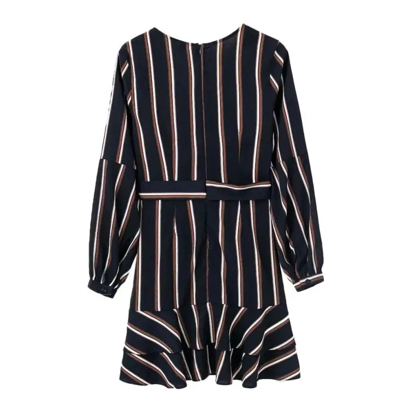 Dress Women's Striped V-Neck Casual Ruffle Mini Party women Fashion Lantern Sleeve | Женская одежда