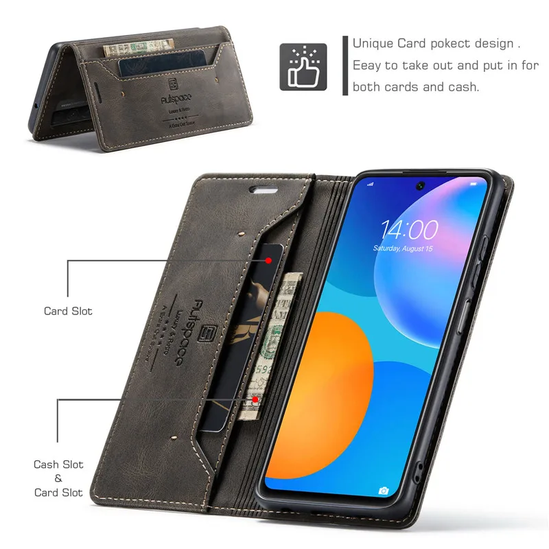 Чехол для Huawei P Smart 2021 кожаный чехол с магнитным слотом карт роскошный