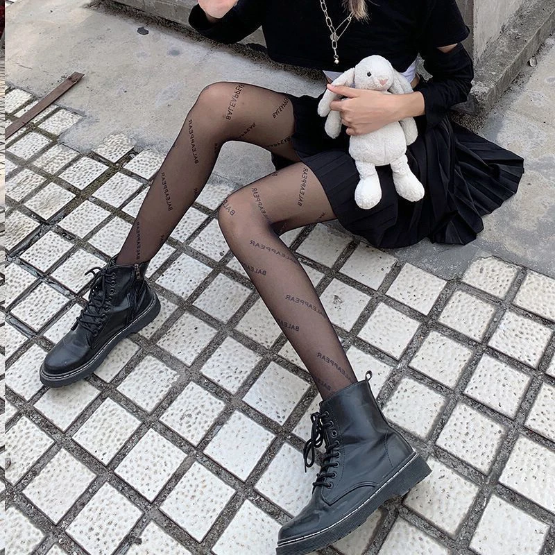 Sexy Women's Pantyhose Letter Silk Stockings Black Skin Thin | Женская одежда