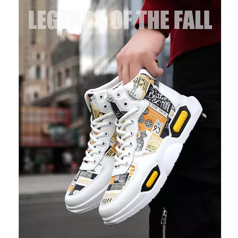 High Top Sneakers Mens Shoes Zapatos De Hombres PU Leather Stylish Graffiti Men Casual Shoe | Обувь