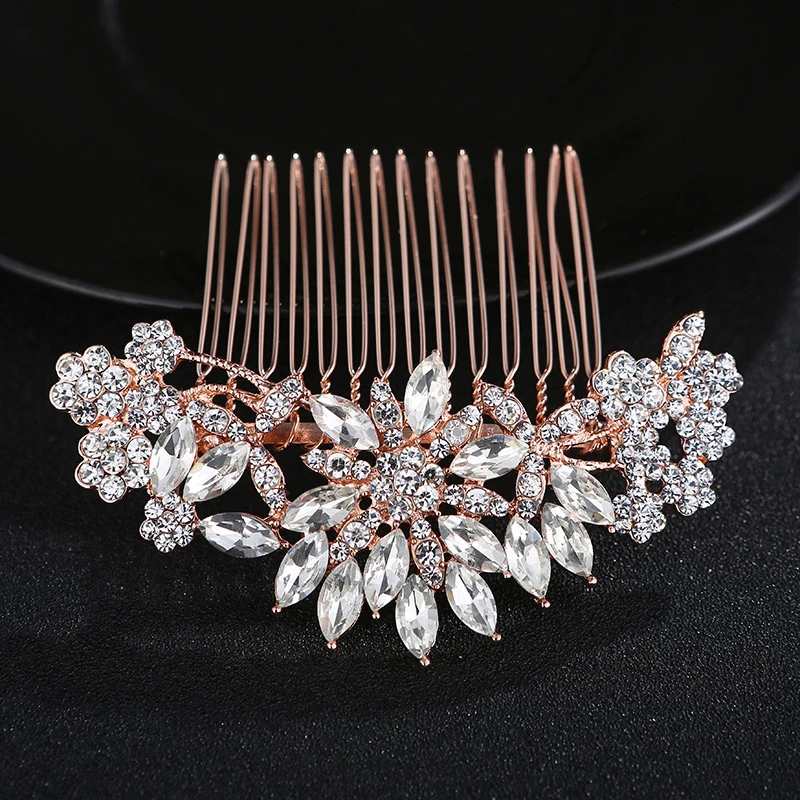 Женский гребень для волос невесты из розового золота Кристальный зажим