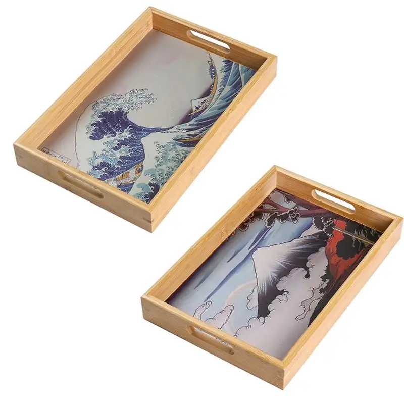

Wooden Bamboo Serving Tray Tea Cup Saucer Trays Fruit Plate Japanese Style Pallet Plate Decoration For Household Restaurant
