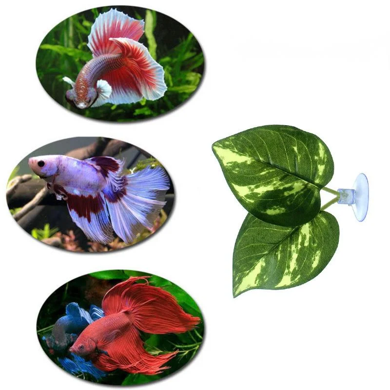 

2pcs Betta Leaves Aquarium Pet Decoration Landscaping Fish Rest Reproduc Leaves Suction Cup Fixed Fish Tank Decor Accessories