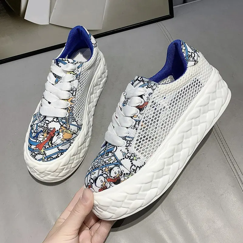 

Кроссовки женские холщовые и сетчатые на платформе, Вулканизированная подошва, массивные, Повседневная модная обувь, лето 2021