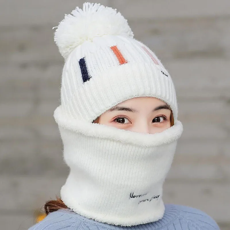 Knitted Hat With Scarf Collars SUOGRY Sets For Women Winter Ladies Hat& Scarf With Pompom Thick Two Piece Keep Snow Warm Set