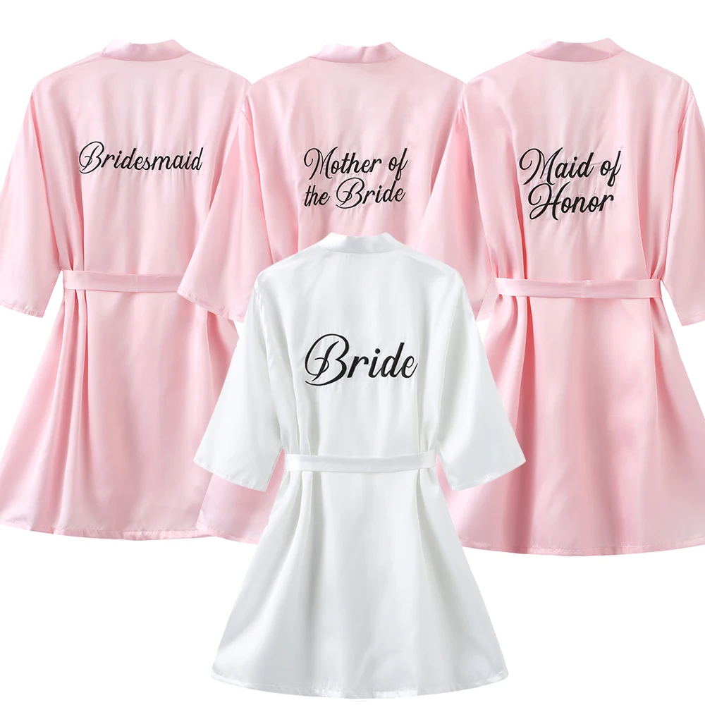 Bride Bridesmaid Wedding Robe Embroidery Kimono Bathrobe Gown Nightgown Casual Satin Short Women Sex