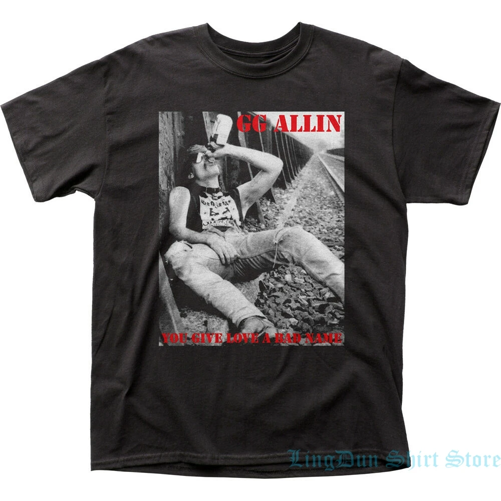 Мужская футболка GG Allin You Give Love a Bad Name Лицензированная Черная wo с надписью Rock N Roll Band