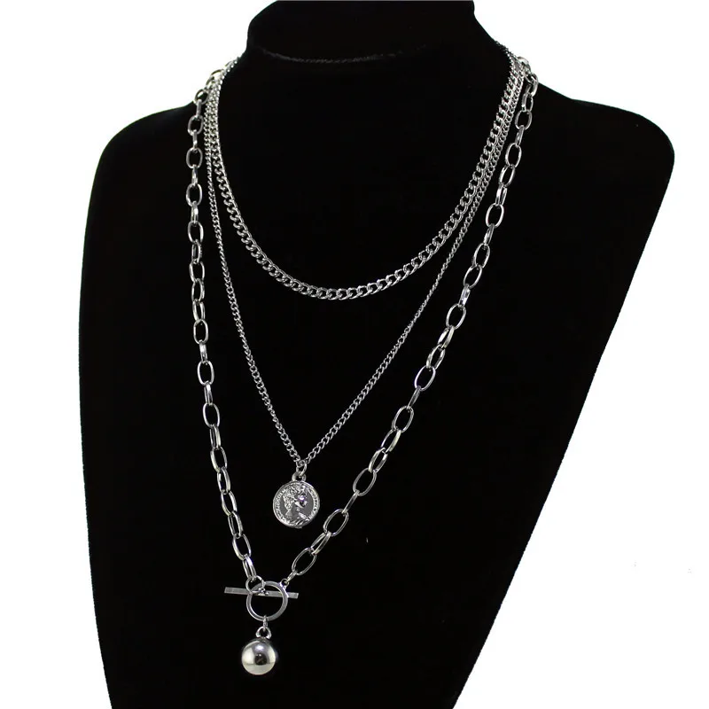 Ожерелье многослойное в стиле хип хоп для женщин и мужчин модное металлическое