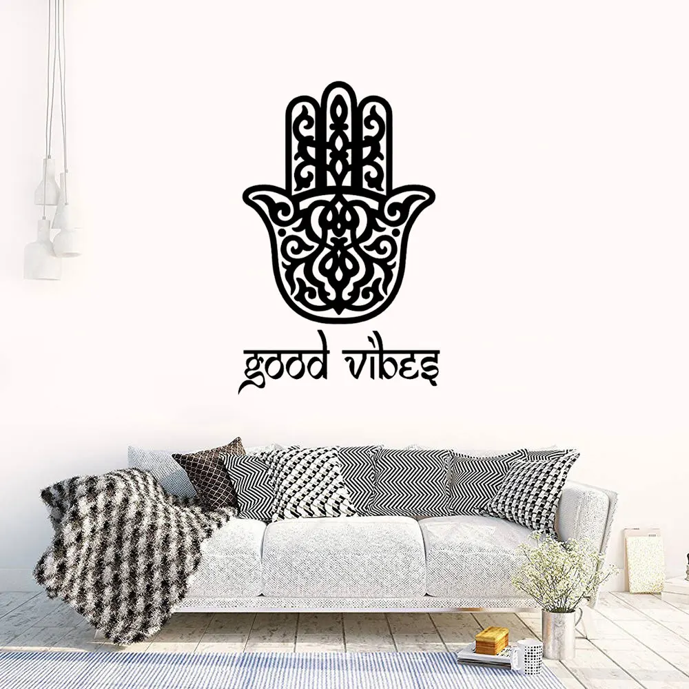 

Good Vibes Wall Decal namaste Vinyl Sticker Design Mural flower Buddha namaste yoga living room decor DW7554