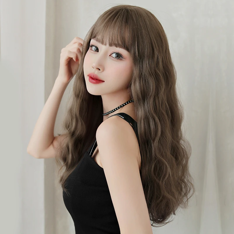 

Парик длинная волна с челкой, синтетический светло-коричневый, 22 дюйма, термостойкий парик для женщин