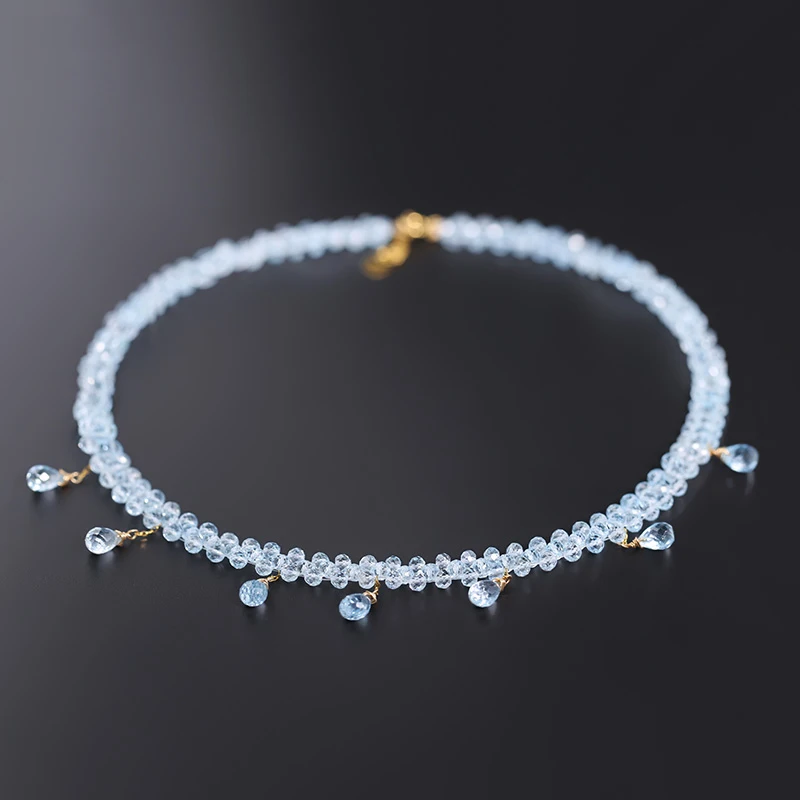 

DAIMI Sky Blue Topaz Necklace Female Natural 18k Gold Necklace Niche Designer
