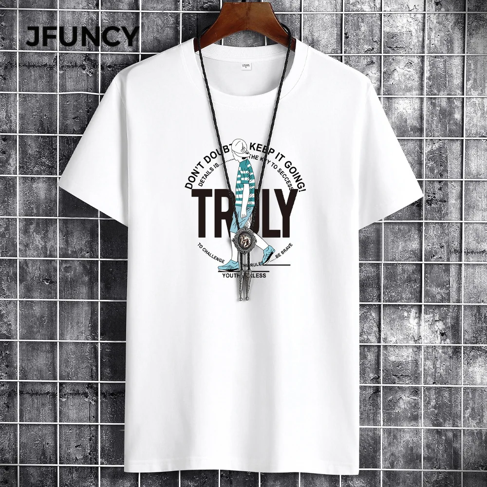 

JFUNCY 2021 Summer Men T-Shirt Plus Size T-Shirt Fashion Handsome Harajuku Short Sleeve Top Cotton Casual Men T-Shirt Top