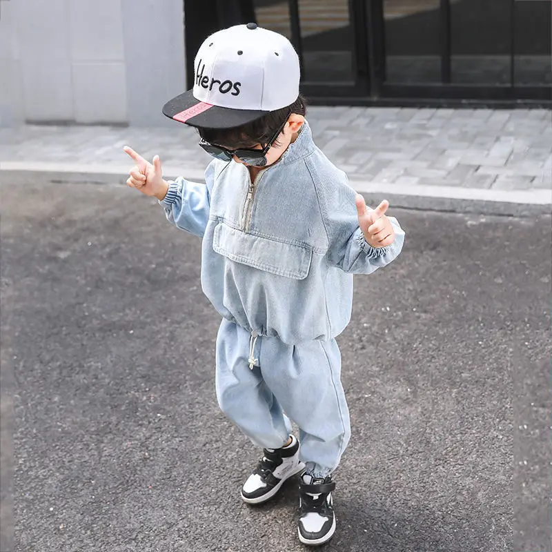 Fashion Baby Boy Denim Clothes Set Coat+Pant 2PCS Bebe Kids Cartoon Jean Jacket Clothing Suit Long Sleeve Spring Autumn 1-10Y | Детская