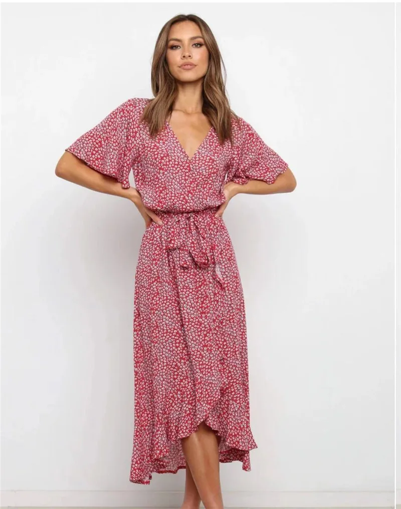 

2021 summer women's new V-neck printed dress