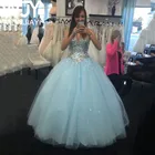 Длинное Тюлевое платье ручной работы с сердечком, небесно-голубое сексуальное платье с блестками и бусинами, платье для выпускного вечера и вечевечерние, 15 лет