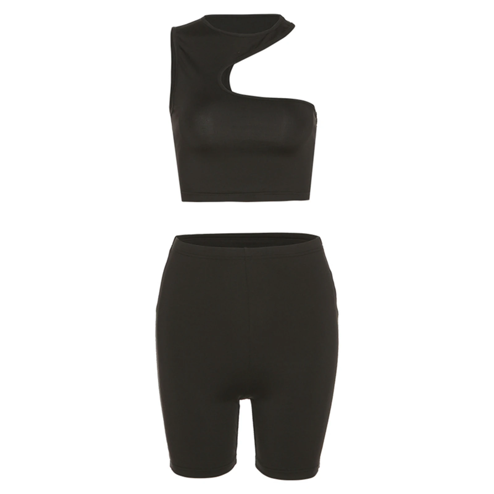 

Women's 2 Piece Summer Outfits, Sleeveless Cut Out Crop Tank Tops + High Waist Shorts Set