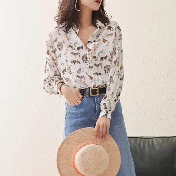 Женская рубашка с длинным рукавом блузка принтом животного весна 2021|Рубашки| |