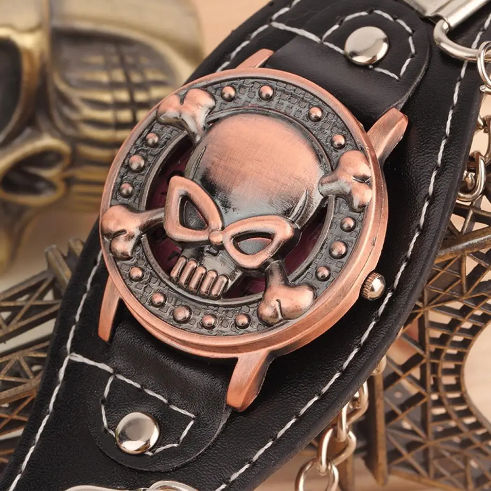 Кварцевые часы с черепом и ремешком из искусственной кожи для мужчин спортивные