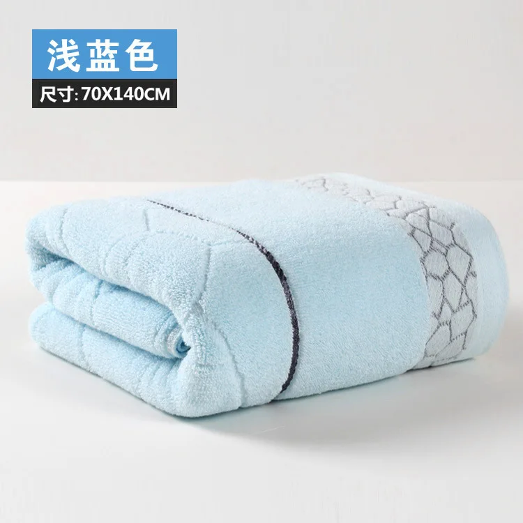 light blue 140x70cm Bath Towel Cotton towel 6 Colors Avaliable Cotton Fiber Natural Eco-friendly Embroidered Bath Towel - Цвет: light blue