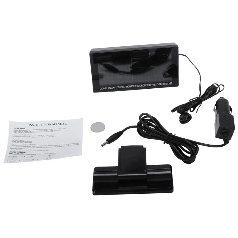 4 In 1 Digital Car Thermometer Hygrometer Dc 12V Lcd Vehicle Voltage Clock Weather Forecast Temperature Humidity Meter Ec60 | Автомобили и