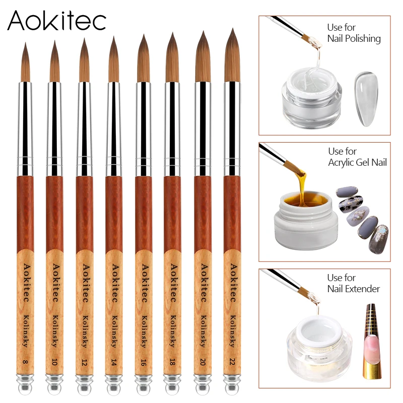 

Aokitec Kolinsky Acrylic Nail Brush Oval Sable Acrylic Brush Wooden splicing Nail Art Brush for Nail Art Manicure Tool #8-#22
