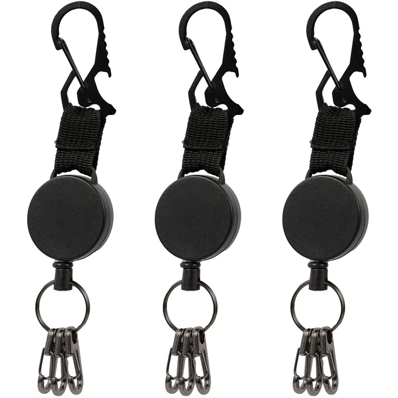 

3 Pack Retractable Key Chain, Badge Holder with Carabiner, Retractable Badge Reel with Steel Wire
