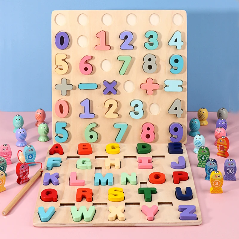 

Детская развивающая деревянная игрушка Монтессори, Цифровая форма алфавита, сочетающаяся познавательная Магнитная игра для рыбалки, игруш...
