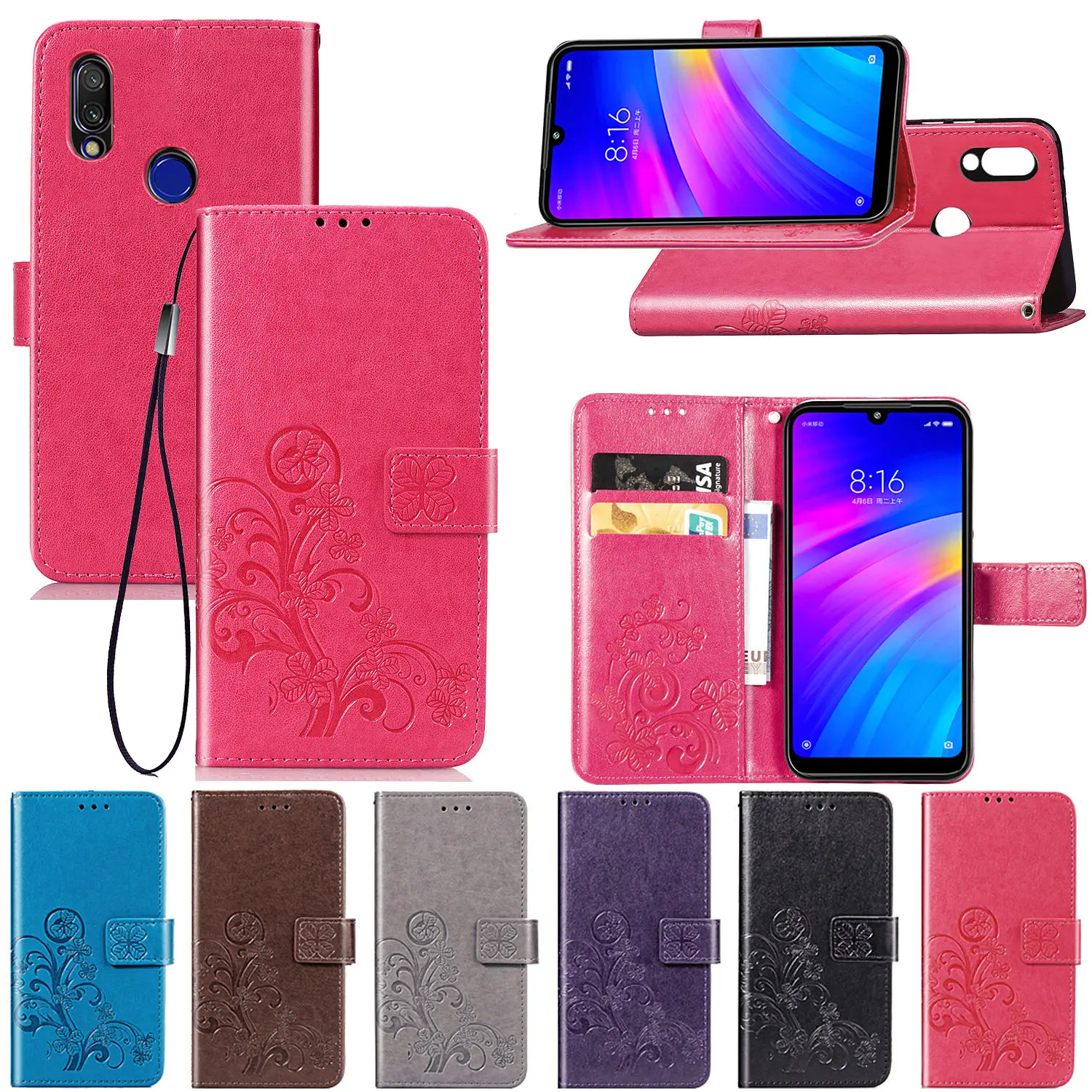 Роскошный флип кошелек из искусственной кожи чехол для телефона Xiaomi Redmi 7 с