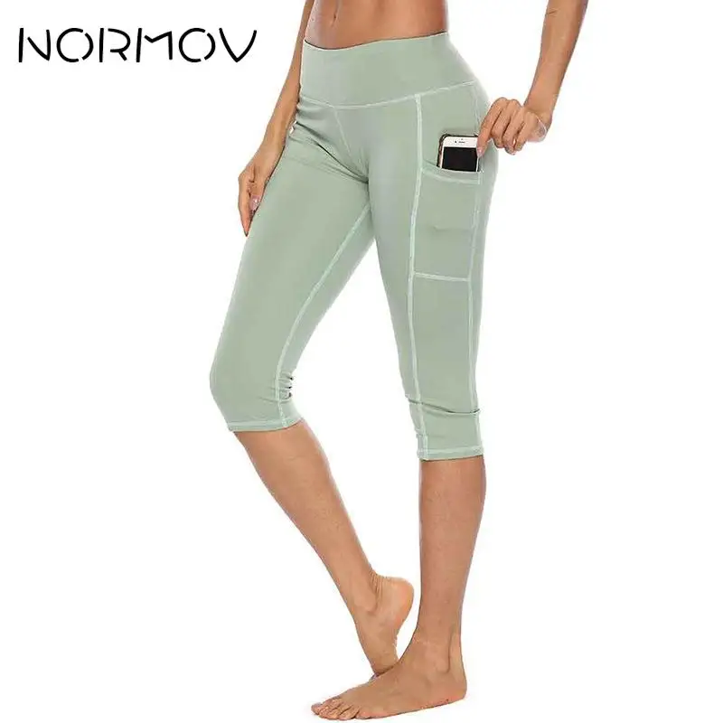 NORMOV Спортивная Леггинсы для йоги женские укороченные брюки Poket тонкие однотонные