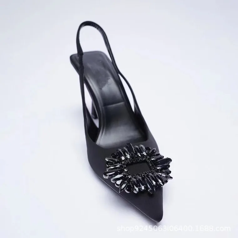 Женские босоножки без шнуровки ZA черные туфли на высоком каблуке-шпильке с