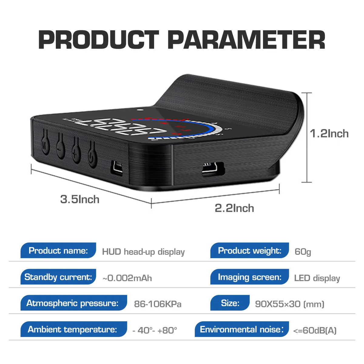 

Universal Car HUD Head Up HD Display Digital Speed Projector Security Alarm Fatigue water Temp Voltage Fuel Consumption Display