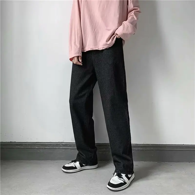 ICCLEK Printed Jeans Men's Straight Loose Pants High Street Pants Street Washed Casual Pants Black Jeans Men  Men Pants