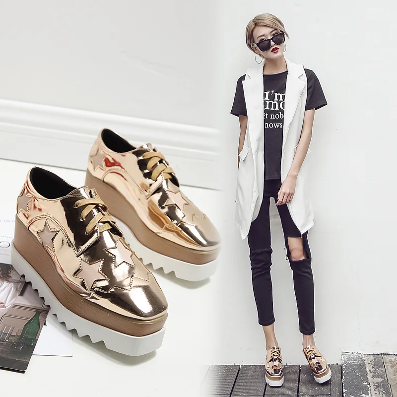 Ltart/обувь со звездами Обувь на платформе Тонкие туфли танкетке с квадратным