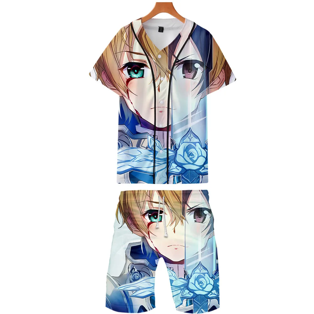 Alicization 3D Gedrukt Tweedelige Set Zomer Baseball T-shirts + Casual Shorts Fashion 2019 Trendy Streetwear Kleding | Женская одежда