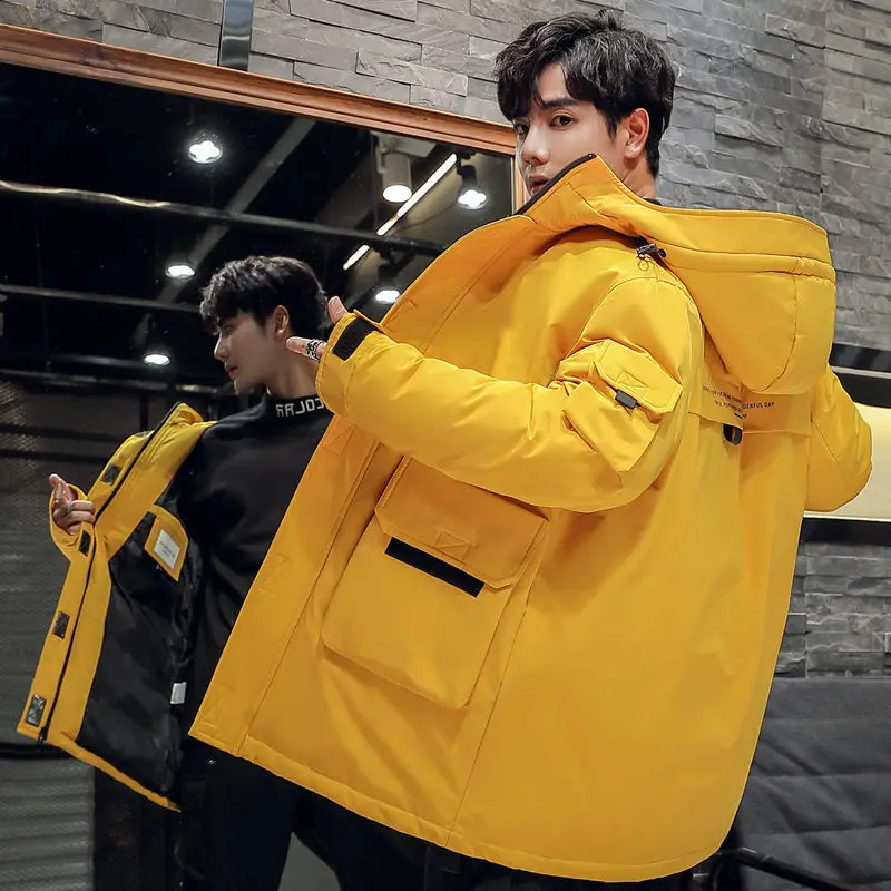 Down Padded Jacket Men's Mid-length Section 2021 New Big Pocket Trend Thickened Thick Parka Coat Warm and Handsome Winter Jacket