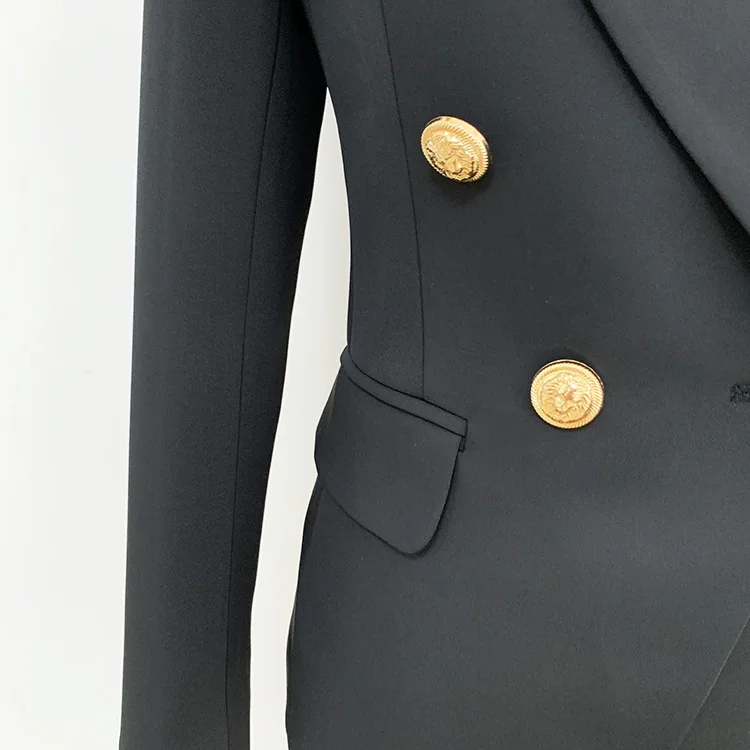

2020 New Style Autumn Winter Female Suit Coat Collar Buckle Decoration Classic Metal Lion Head Buckle Double-Breasted Small Suit