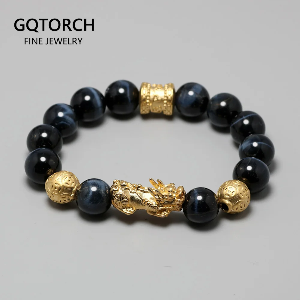 Синий тигровый глаз натуральный обсидиан камень бусы браслет для мужчин и женщин