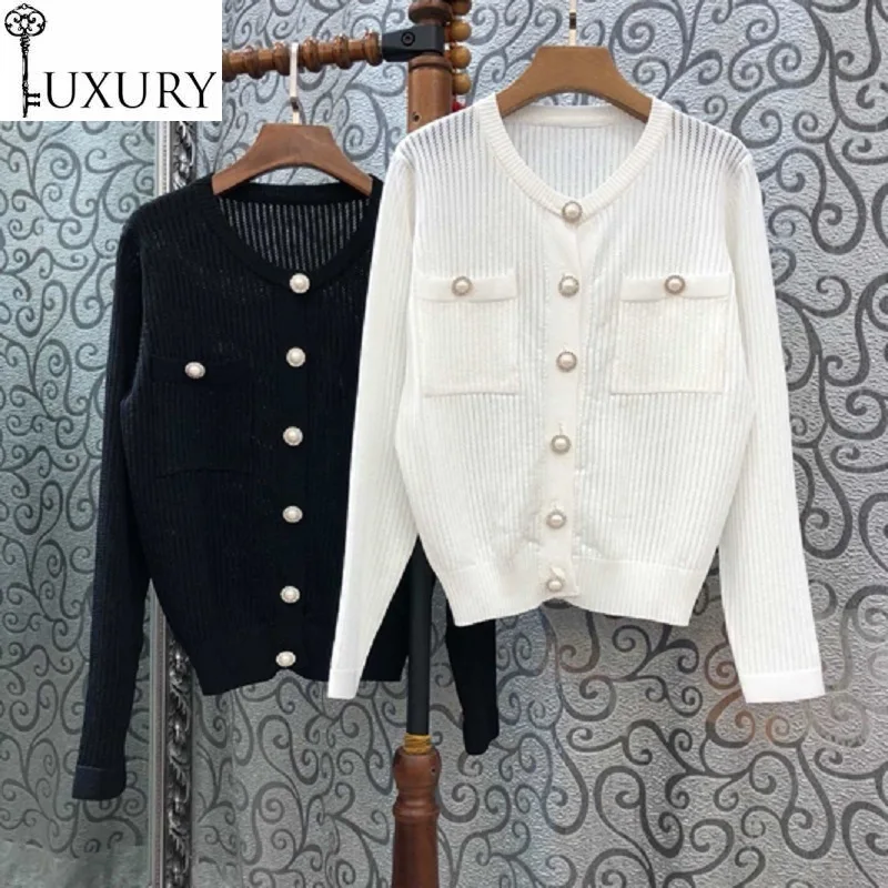 New High 2020 Quality Autumn Fashion Sweater Women Beading Buttons Long Sleeve Knitted Tops Coat Ladies Casual Cardigan