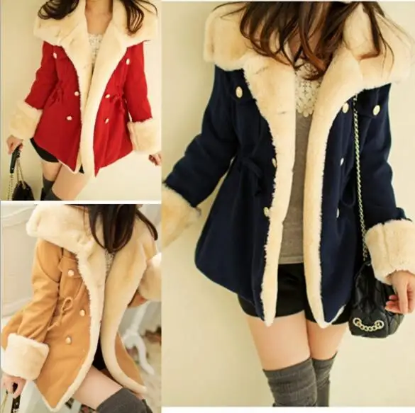 2022 Winter Autumn Warm Coats Woolen Slim Double Breasted Thick Coat Jacket Casual Fur Female Coat Jackets S - 2XL
