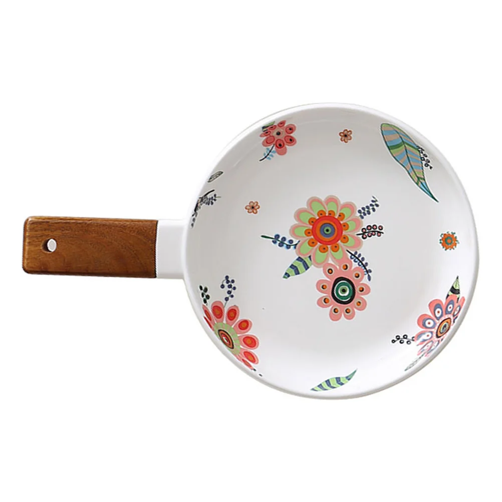 

1pc Steak Plate Ceramics Dish Salad Holder Dessert Container with Handle