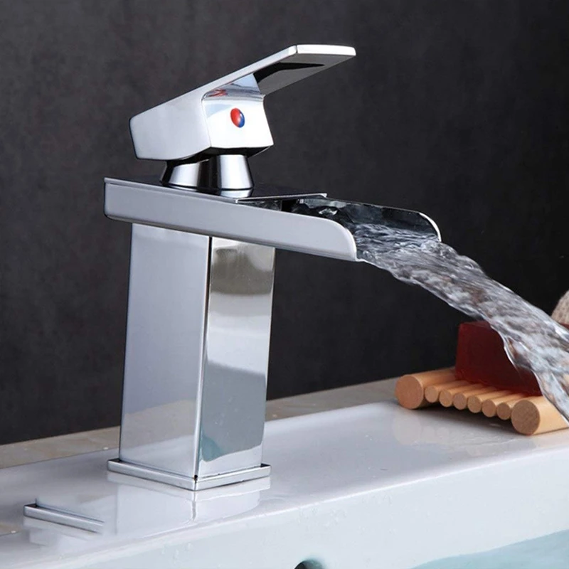 

Deck Mount Waterfall Bathroom Faucet Vanity Vessel Sinks Mixer Tap Cold and Hot Water Tap