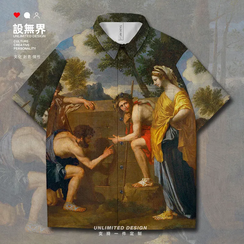 

World famous painting The Judgement of Paris Herdsmen of Arkady Short-Sleeved shirt shirt for men mens new Tops Clothes Summer