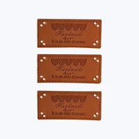 hand made with lace side leather labels treasure letters handwork sewing tags for shoes jeans brand leather craft accessories