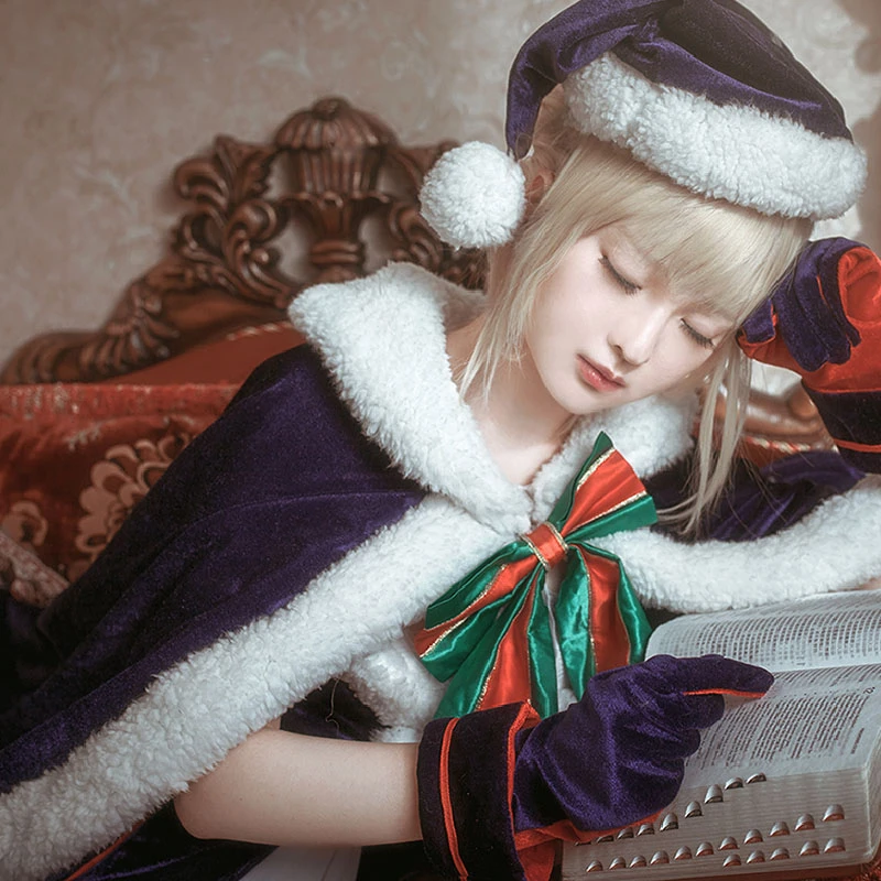Aniime Fate Grand Order Black Saber Altria Pendragon Christma Dress Cosplay Costume H |