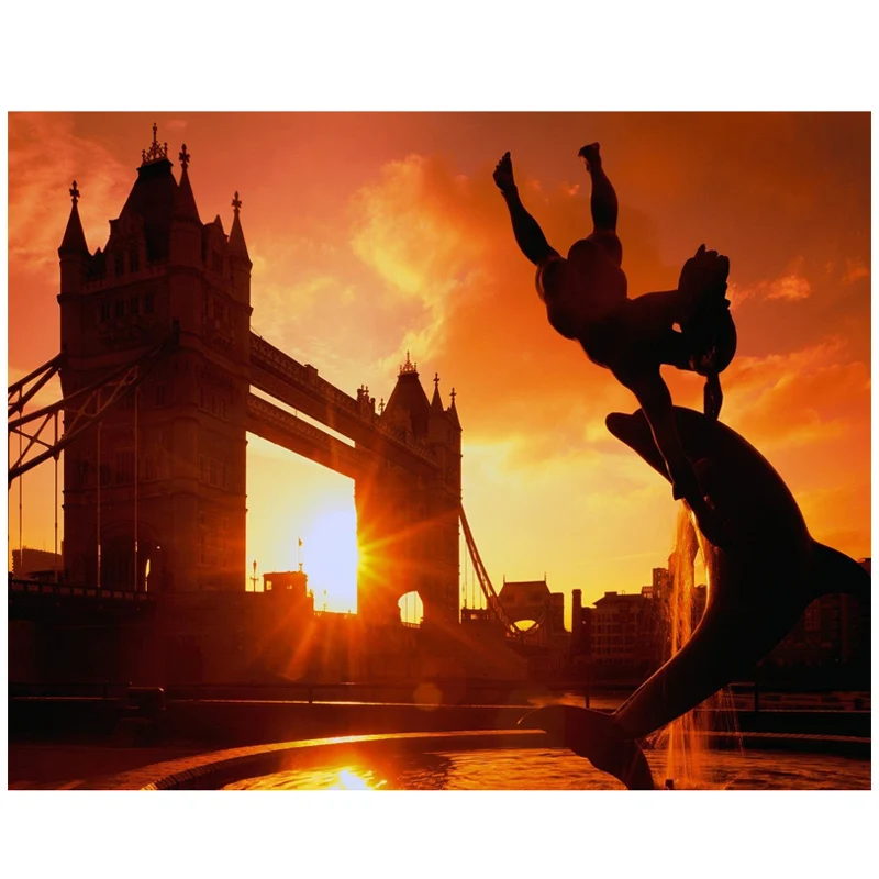 

5D Diy diamond painting full square round diamond embroidery Landscape Sticker Building City Dolphin River Thames