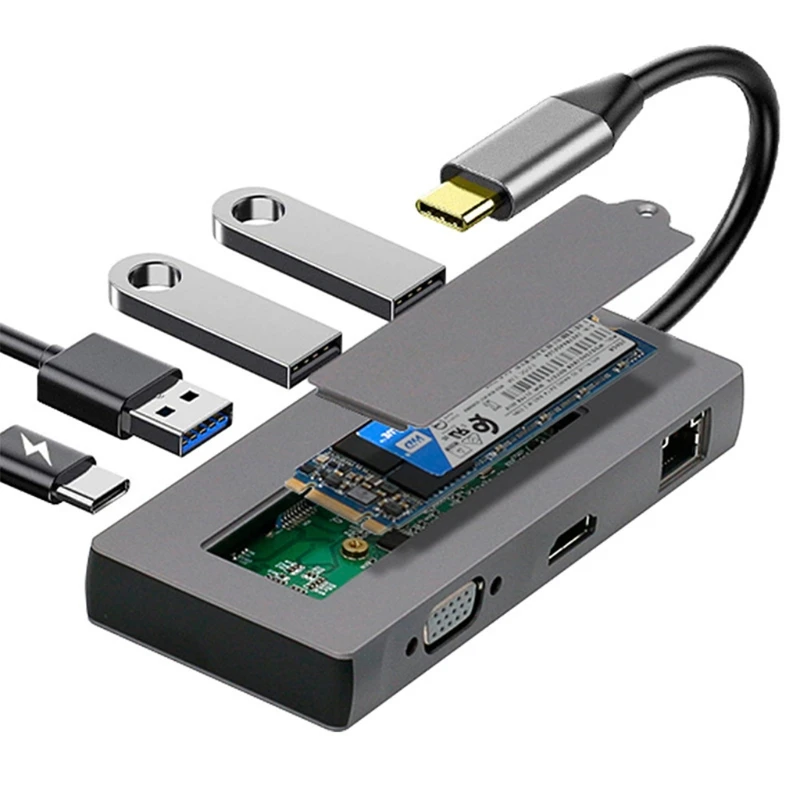 

Двойной 11 2022. Новый Φ 8 в 1 Тип C разветвитель док-станции HDMI-совместимый VGA1080p сетевой адаптер PD жесткий диск 5 Гб