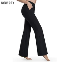 women pants 2020 new high waist slant pockets wide flare wide leg female pants workout long bootleg dress trousers